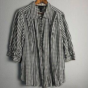 Lane Bryant Gingham Black & White Tunic Top Ruffle Tie Button Up Plus Size 18/20